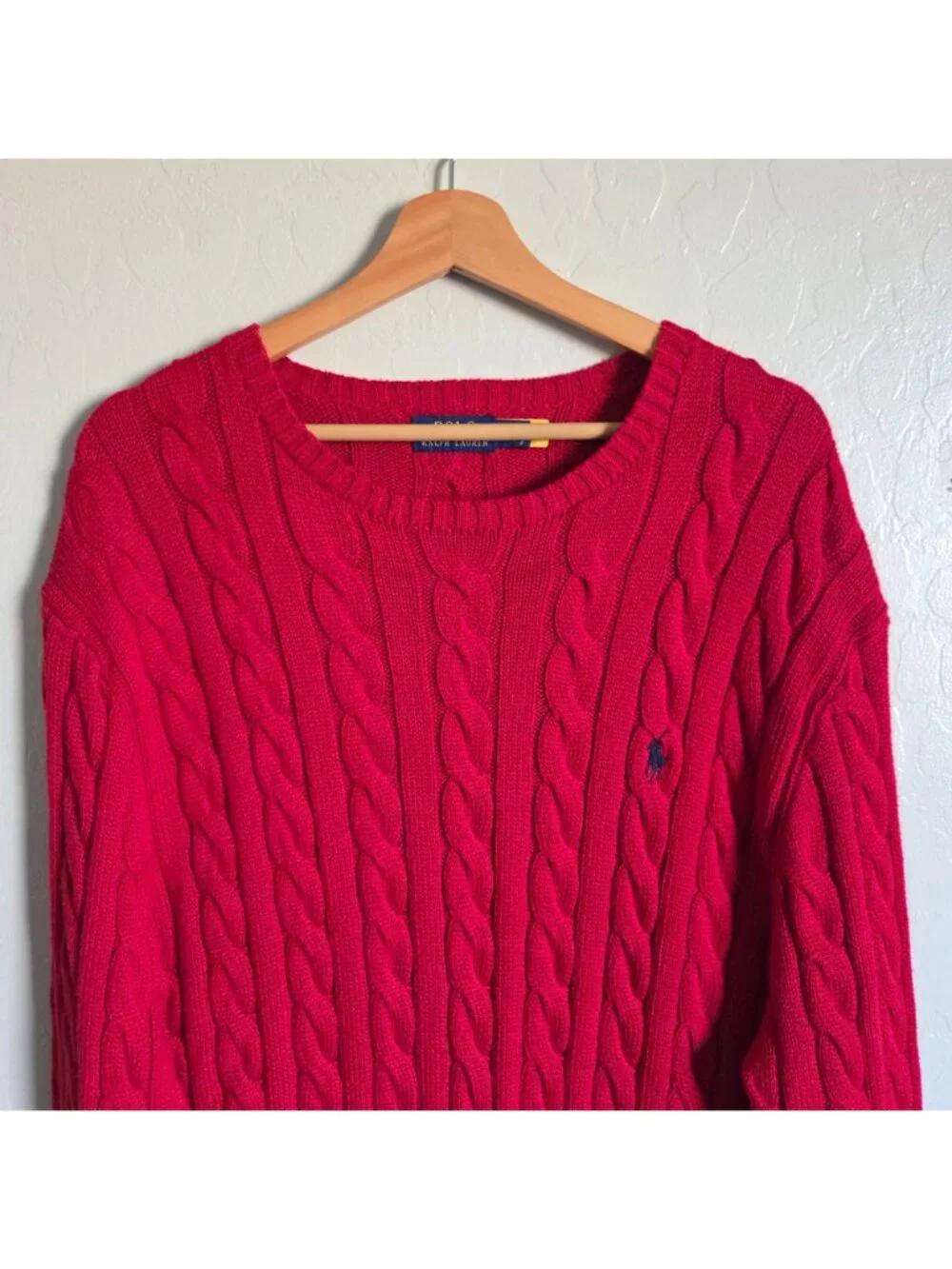 Polo Ralph Lauren Cable Knit Cotton Sweater Pullover Red Men's XL Pony Preppy